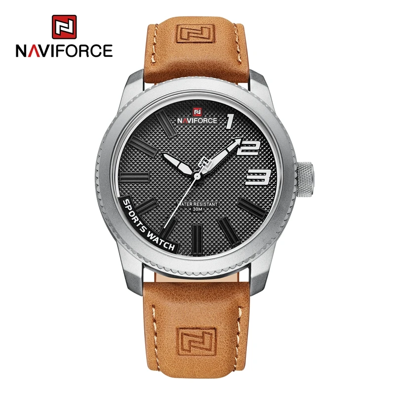 NAVIFORCE 9202L Men Wristwatches Top Brand Luxury Waterproof Man Watch Genuine Leather Sport Quartz Male Clock 9202