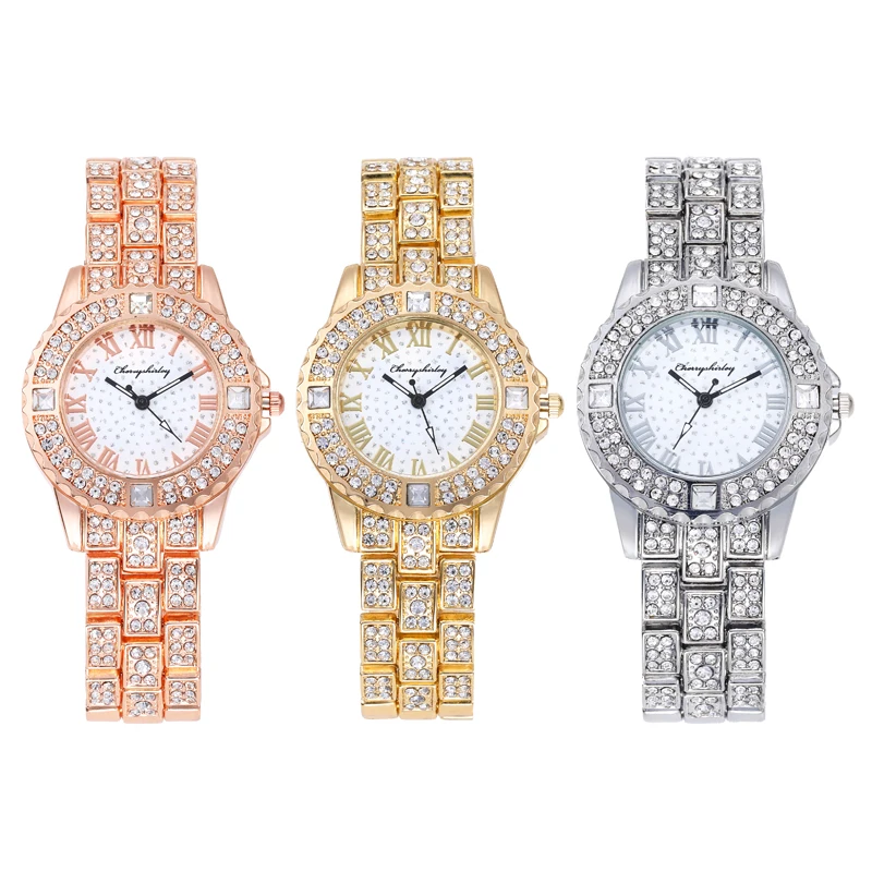 Crystal Ladies Quartz Wrist Bracelet Pink Lab Made Diamond Watch Women JAW-0913