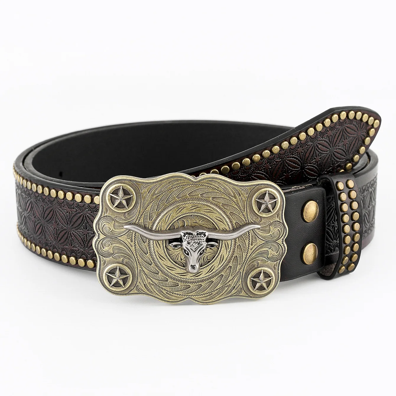 Wholesale Fashion Designer Vintage Genuine Leather Belt Western Cowboy Animal Style Zinc Alloy Buckle Punk Mens Belt