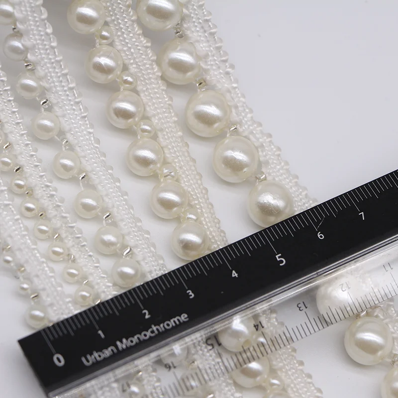 Hand-stitched Pearl Glitter Beads Braid Lace Ribbon Wedding Dress Skirts Collar Neckline DIY Sewing Appliques