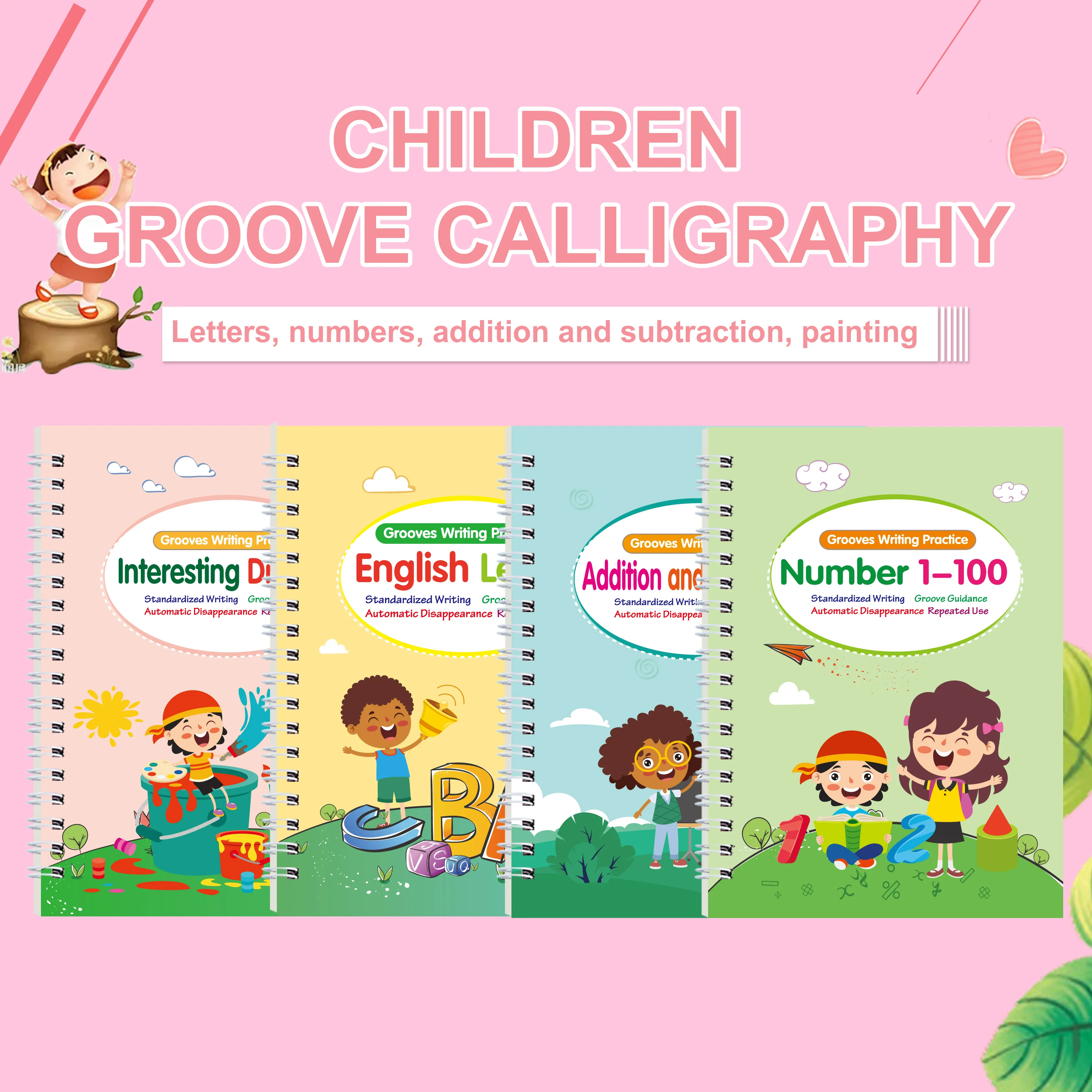Hot Selling 4Pcs Set Children Practice Copybook Card Reusable Handwriting Calligraphy English Language Book