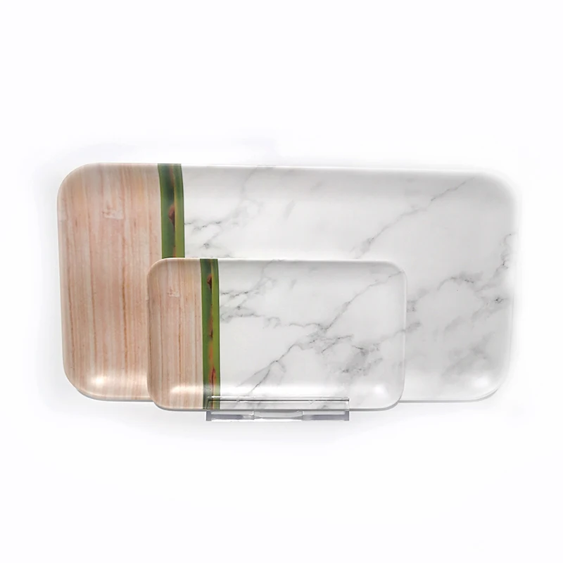 
wholesale wood marble pattern design melamine prison food serving tray for weeding or party 