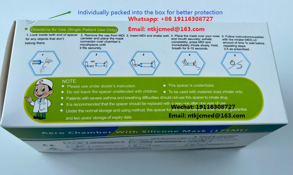 Aerocamara Aero Chamber MDI Spacer Inhaler Adult Children And Infants Asthma Aerochamber With Silicone PVC Mask 175ml 180ml
