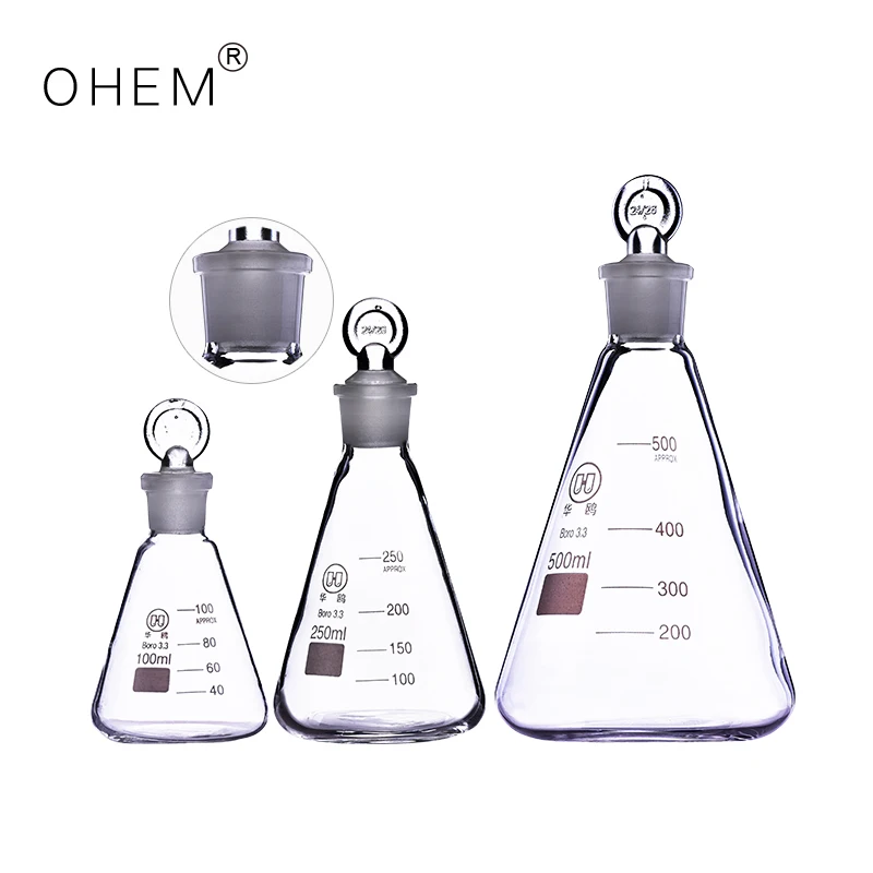 Laboratory tapered bottle Iod iodine grinding bottle transparent glass Triangular flask