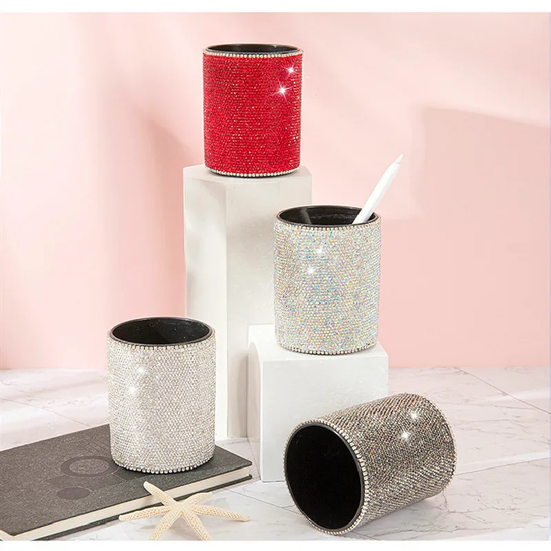 Rose Gold Metal Pen Holder Office Organizer Round Square Pencil Pen Stand Holders Container For Desk