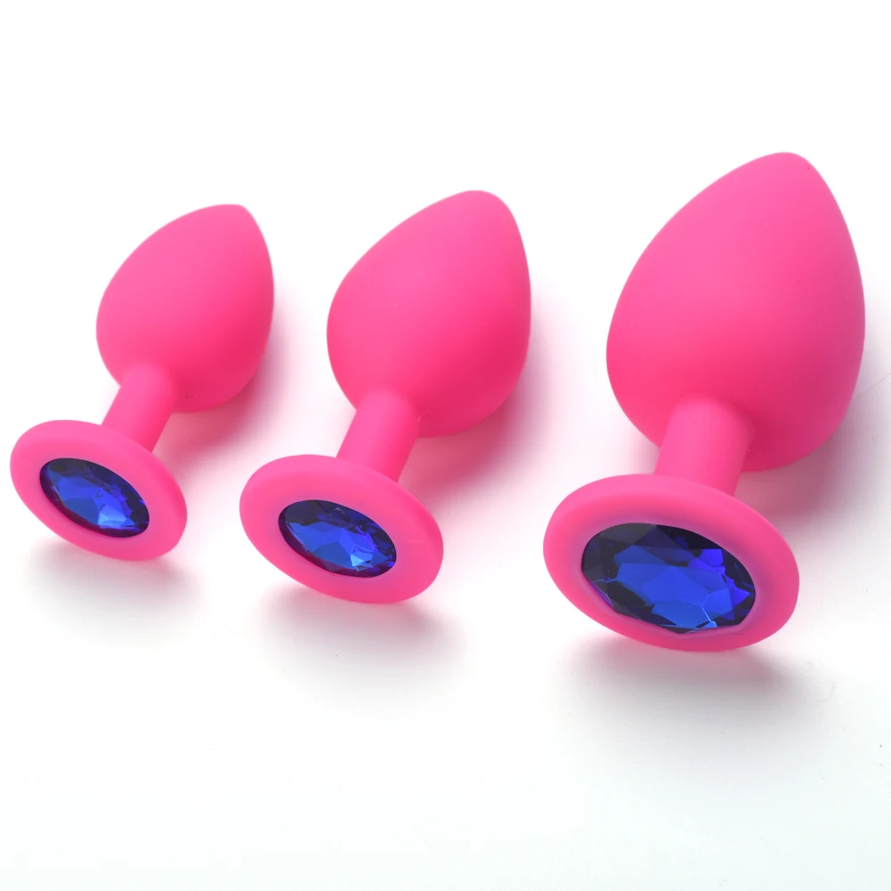 Adult Sex Toys Medical Silicone Anal Butt Plug with Colorful Plastic Gem