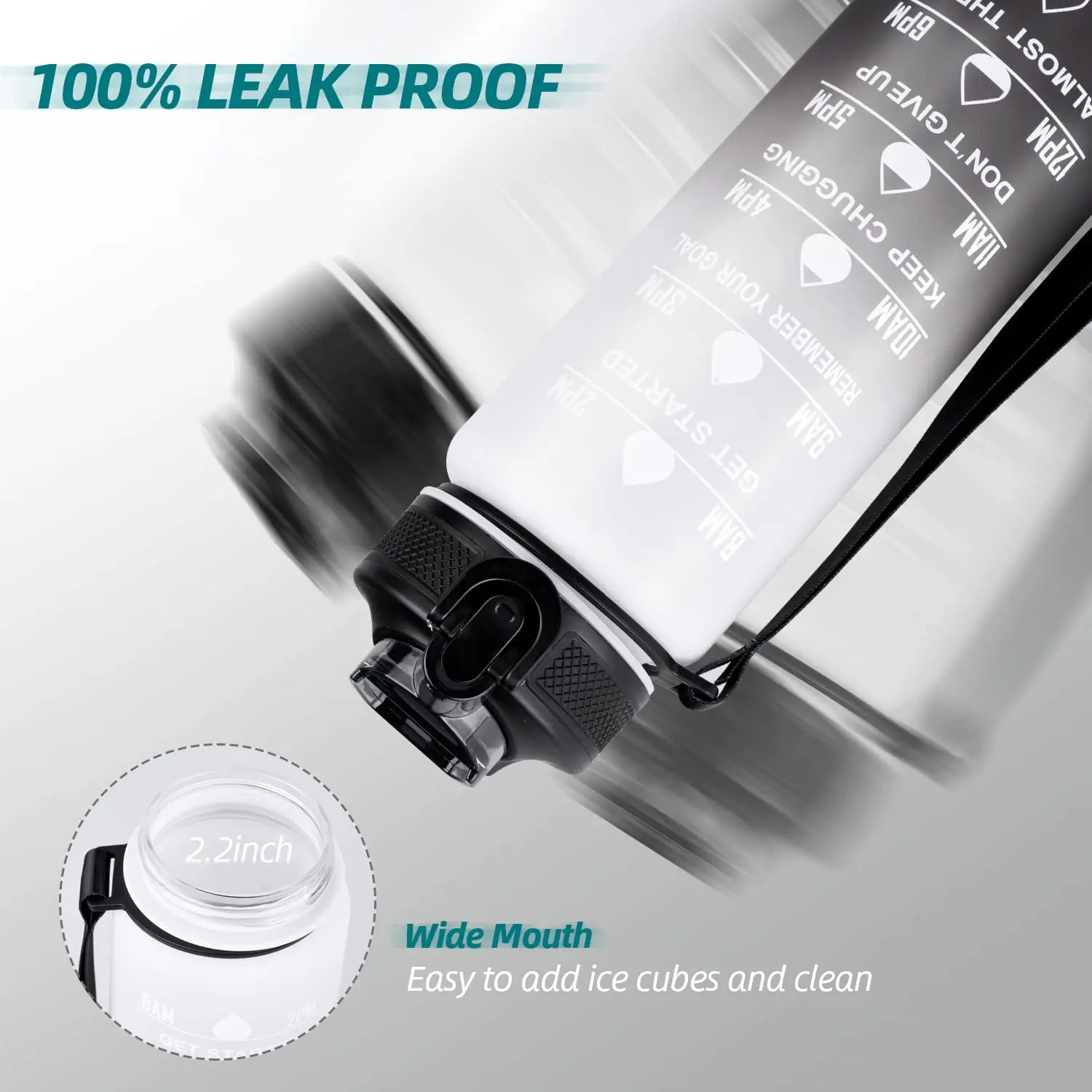 1Litre 2l Gradient Frosted Bottle Leakproof Sports Tritan Plastic Fitness Water Bottle Stay Hydrated With Motivational Times