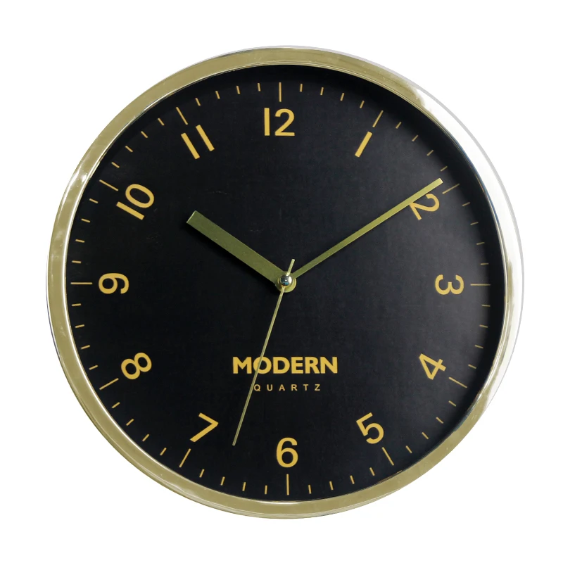 10 inch Modern Simple Style New Design Round Black silent Wall Clock Plastic Cheap Custom Cloks Figure