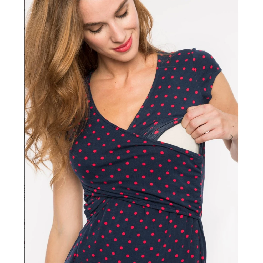 Женские блузки для беременных и кормящих мам для беременных с длинными рукавами грудного вскармливания в горошек для девочек Одежда для кормящих