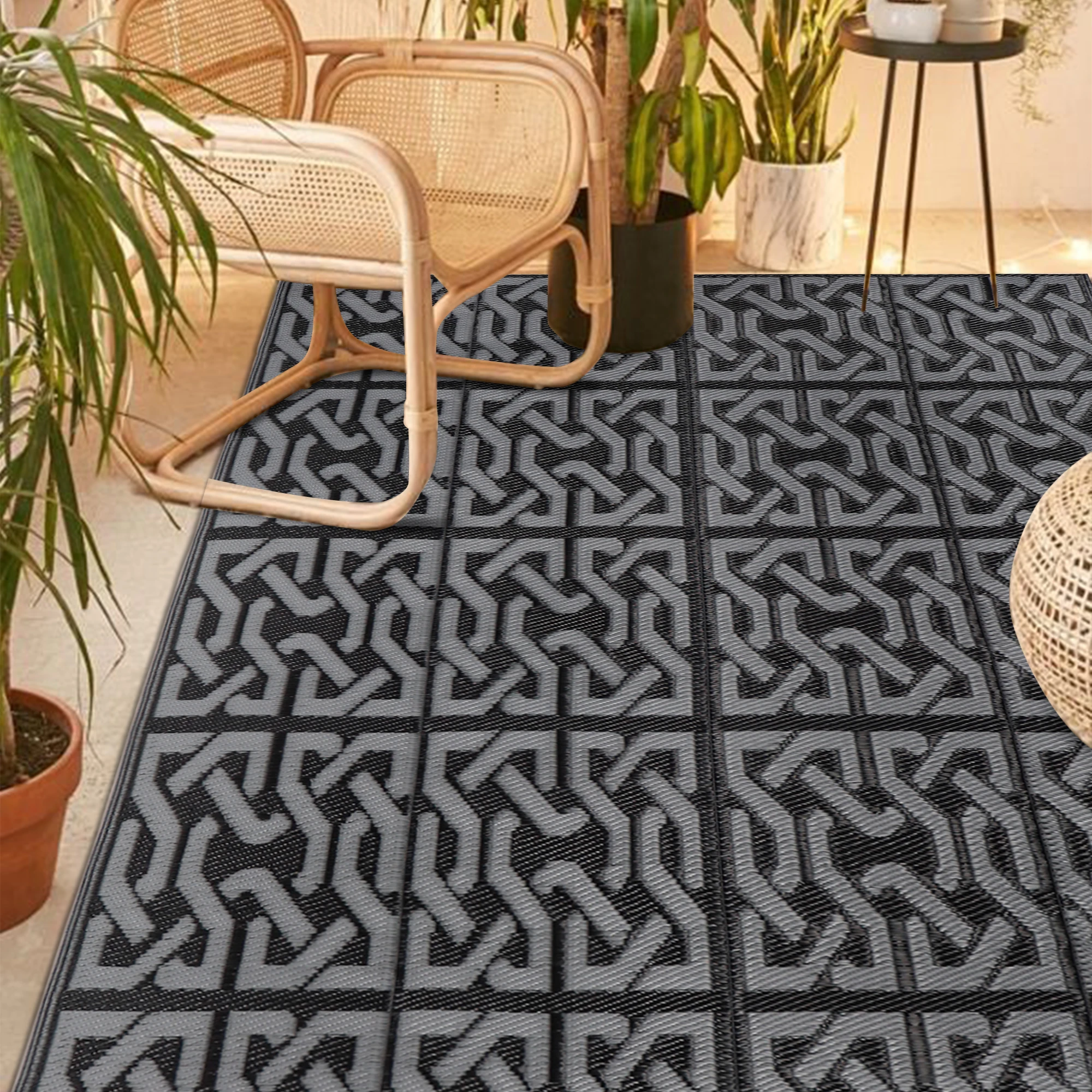 HUAYANG Outdoor Carpets Waterproof Reversible Large Plastic Straw Rug for Patios Clearance outside Area Rug