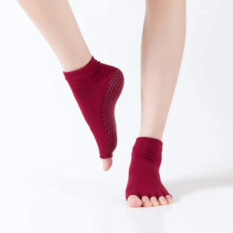 Fiona RTS High Quality Korean Ladies Toeless Sports Soft Women Bamboo Trampoline Non-slip Floor Pilates Yoga Socks