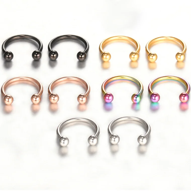Retail Colorful Horseshoe Shape Nose Ring Anodized CBR Nose Septum Clicker Ring Nasal Piercing Jewelry