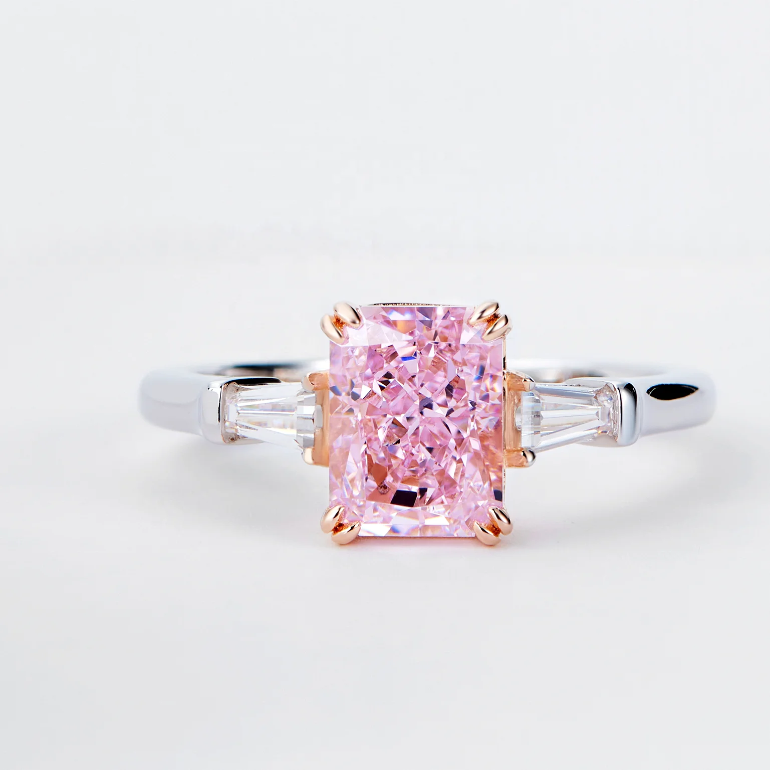 2021 Wholesale 925 sliver with white gold pink zircon diamond ring weeding jewelry bling bling rings