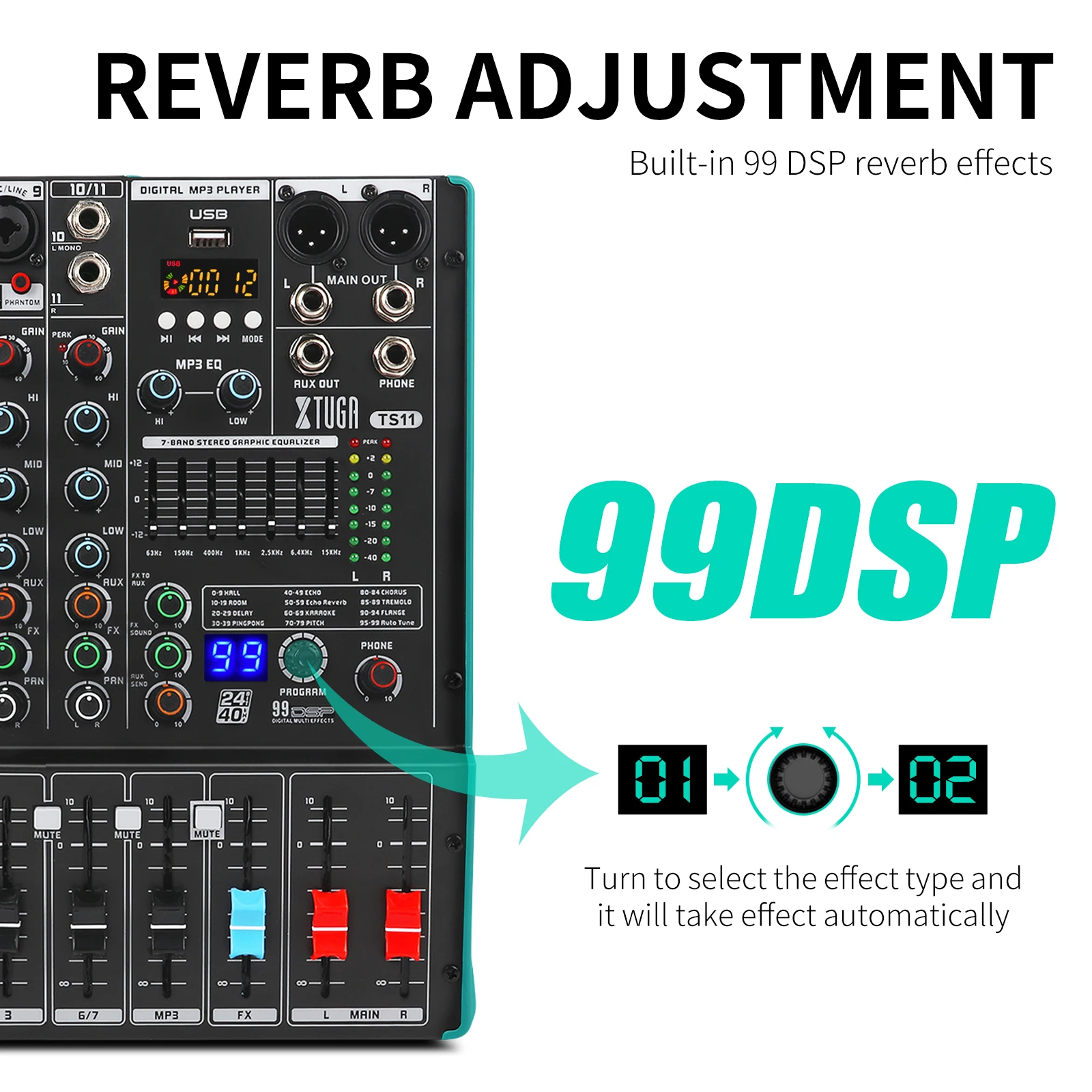 11 канальный аудио микшер-Консоль серии TS с 99 DSP aux soundcard 7 band EQ 60