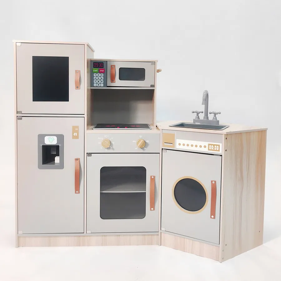 Wooden Pretend Play Toy Cooking Playing Simulation Kitchen Refrigerator Stove Kitchen Educational Toys For Children