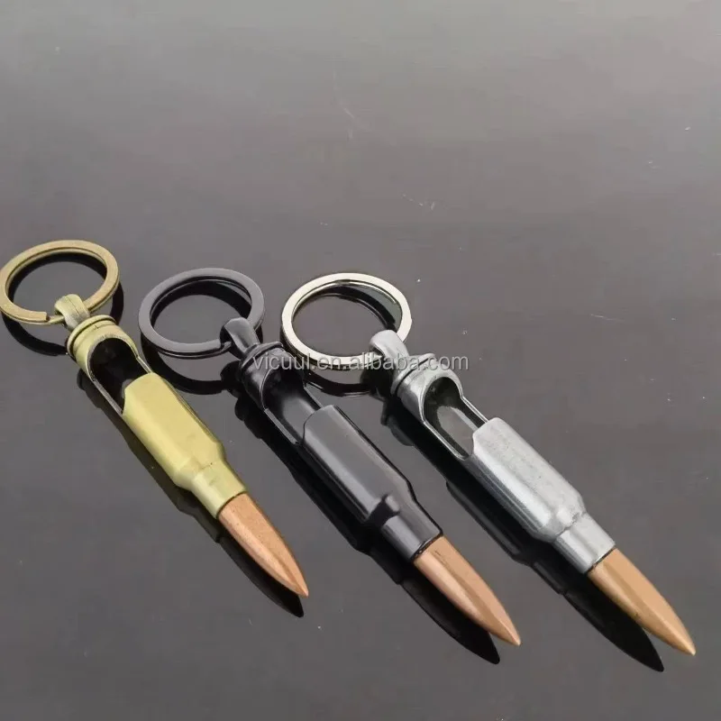 Wholesale Custom Zinc Alloy Material Vintage Colors 50 Caliber Metal Bullet Bottle Opener Keychain