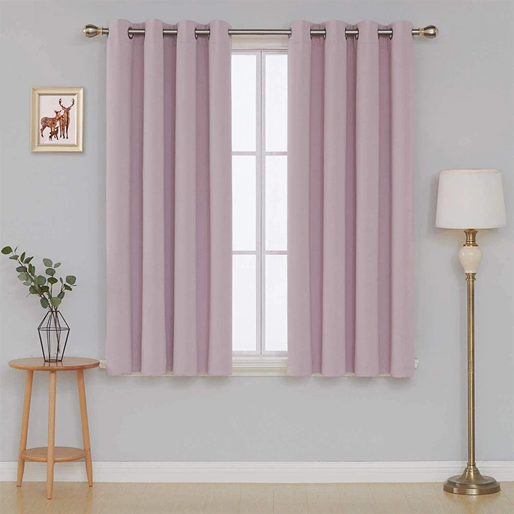 Amazon Plain Living Room Curtain Pink Blackout Curtain Top Seller Solid Color 100% Polyester Flat Window High Shading(70%-90%)