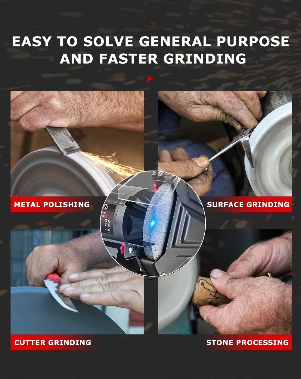 TEH Heavy Duty Performance Powerful Dual 6 In. Grinding Wheels Electric Bench Top Grinder Machine