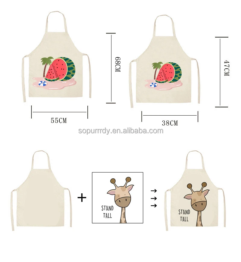 Custom Design Print Logo Christmas Halloween Beige Full Printing Long Chef Cooking Kitchen Bib Cotton Line Apron with Pockets