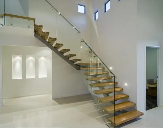 2019 High Quality Modern 80mm Wood Tread Prefabricated Stairs Steel Steel Staircase Design Home Floating Stairs