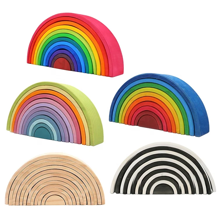 Large Rainbow Blocks Pine Wood Children Educational Toys Building Blocks for kids Stacking Tumbling Montessori Toys Games 2021