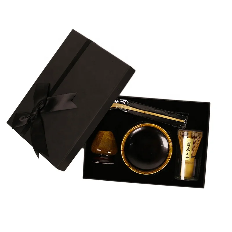 customized 4 color bamboo whisk set including whisk&holder&bowl&scoop matcha whisk gift case