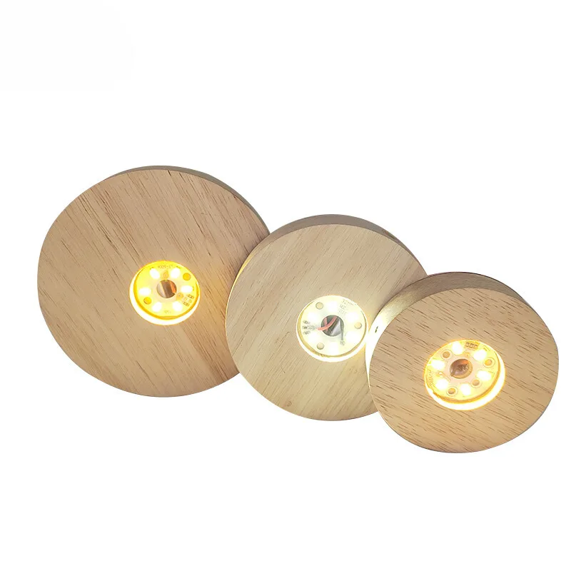 Hot Selling Wholesale Wood Night Light Crystal Ball Luminous Round Wood Atmosphere Lighting Base USB Interface Home Decoration