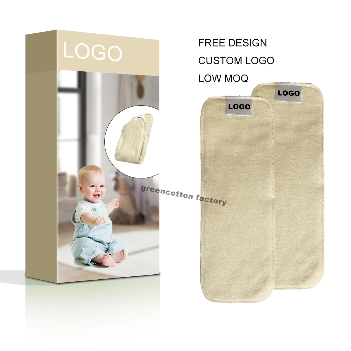 Custom Logo Wholesale Baby Hemp Washable Reusable Diaper Inserts Overnight Cloth Diaper Doubler Booster Pads For Babies