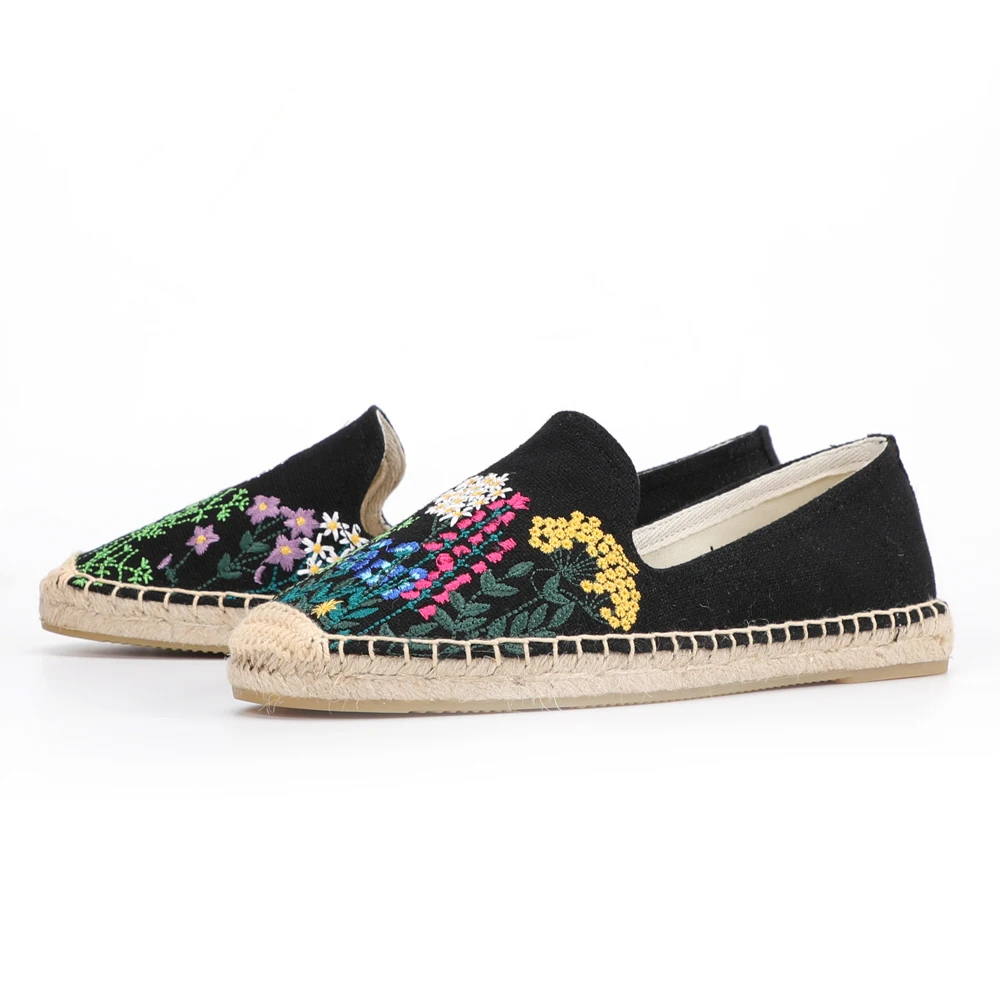 Ladies Summer Comfort Flat Sandals Slip On Comfort Canvas Shoes Hand Embroidered Espadrilles women Casual Shoes