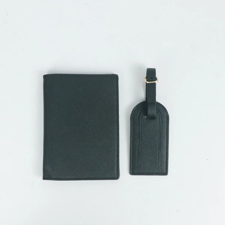 Travel Wallet Pu Saffiano Leather Business Card Holder Cover Passport Bag And Luggage Tag Set Passport Holder With Gift Box