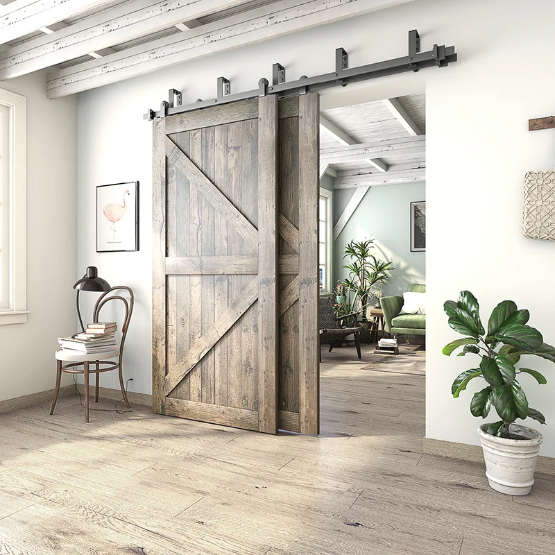 SJ2202 Versatile Single Door French Style bypass Top Mount Carbon Steel Metal Sliding Barn Door Hardware Kit Modern Design