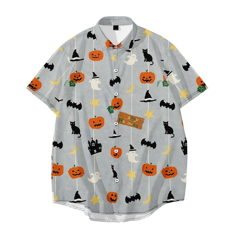 Halloween print Summer trend Loose short sleeved shirts for men are trendy