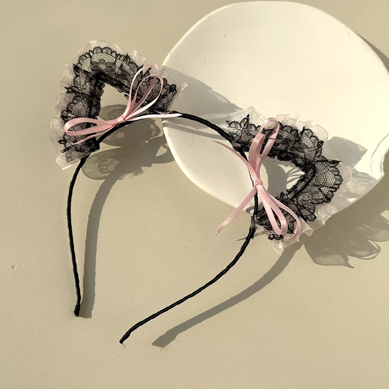 Halloween Black Lace Cat Ear Collar For Women Hoop Head Girls Ear Cat Hairband Headwear Sexy bow Hair Accessories Headbands