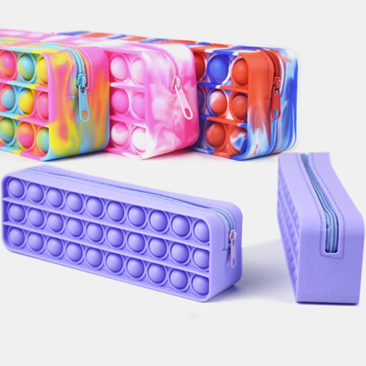 2021 new big capacity  children kids plastic popping popit toy school push up silicone fidget pop it pencil case