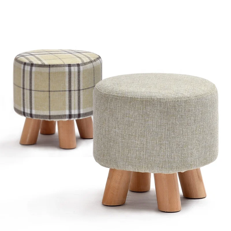 Removable Wood Leg Kids low stool footrest Ottomans Upholstered Footstool Round Pouf Stool