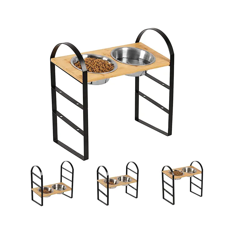 Isunpro elevated raised stainless steel pet feeder bowls dog puppy bowl double standing adjustable pet bowls feeders