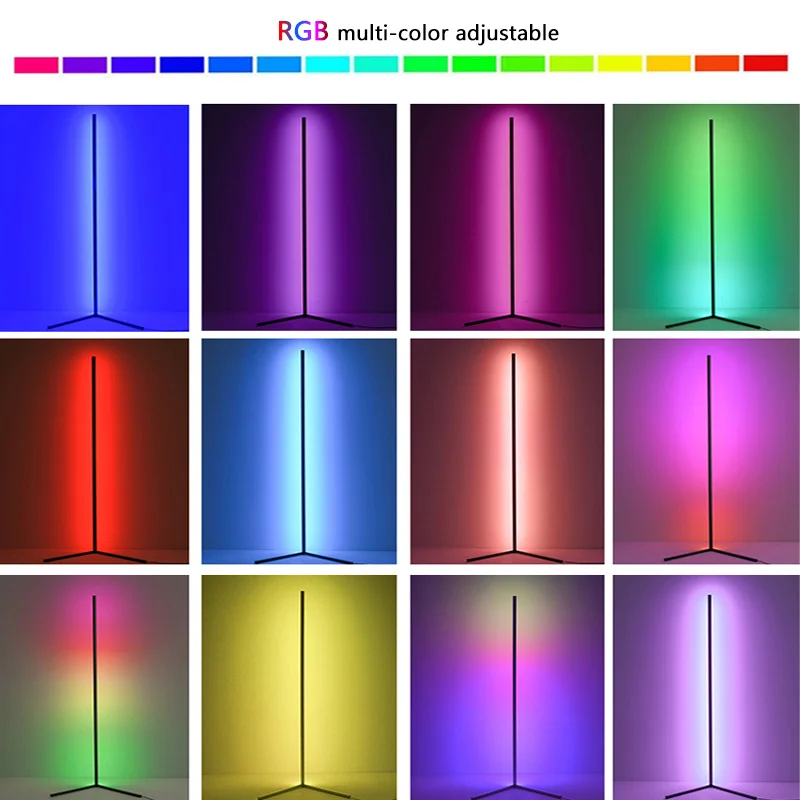 RGB LED Adjustable Height Dim 160cm Modern Floor Lamp with Remote Metal Standing for Living