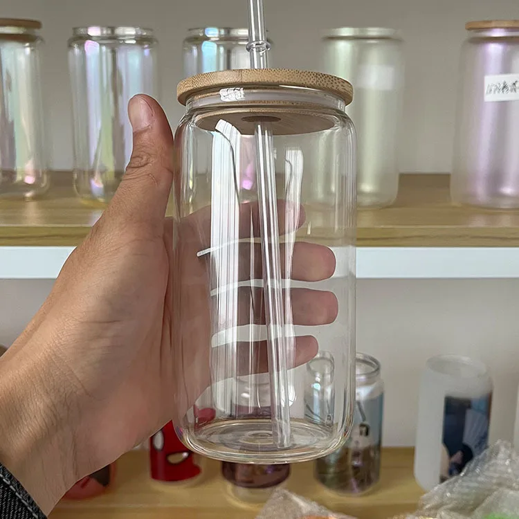 16oz clear Glass Straw Handle  Single Wall  Sublimation Mason Jar