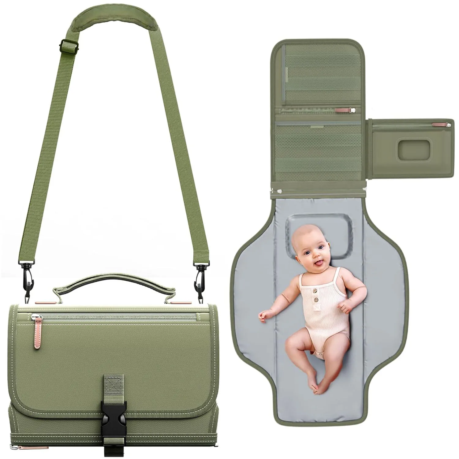 Mommy Foldable Nappy Change Mat Baby Diaper Baby Wipes Pocket Detachable Changing Pad with Shoulder Strap