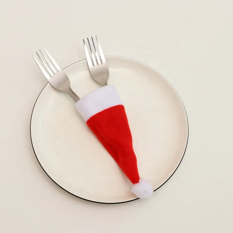 Christmas decoration Cute Mini Silverware Pocket Set Cutlery Knives Forks Tableware Decoration Bag Storage Covers