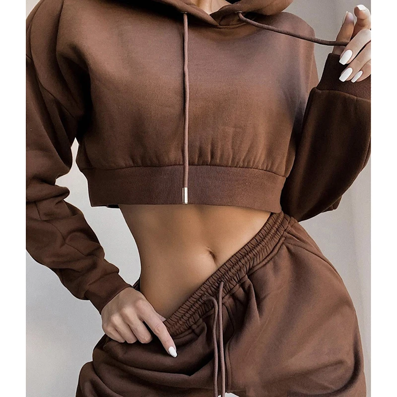 Jogger Crop Hoodie Collection Set Women