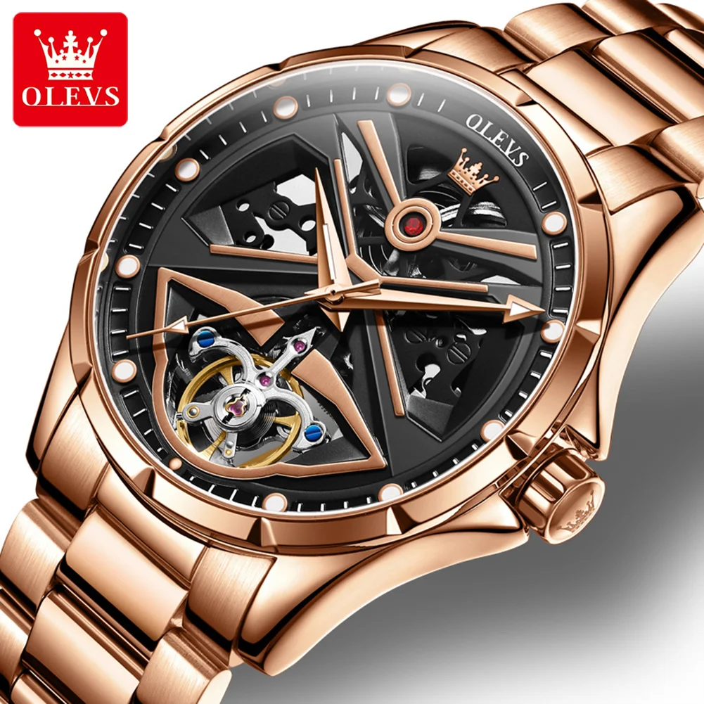 OLEVS 6655 Available Fashion Unisex Alloy Skeleton Mechanical Watches Men Wrist Luxury Wholesale China Wrist Watches For Men
