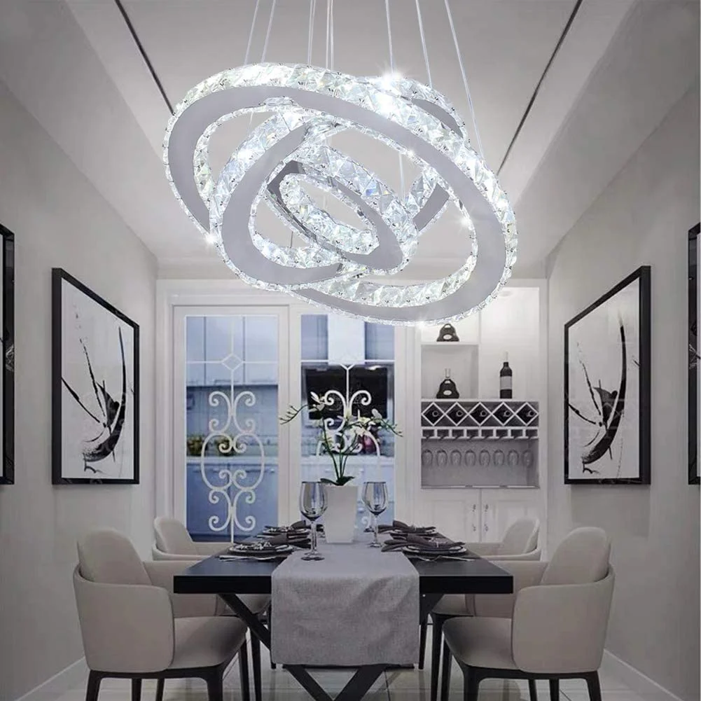 Modern LED Chandelier Lamp Lighting Restaurant Chandelier Modern 3 Ring Crystal Chandelier