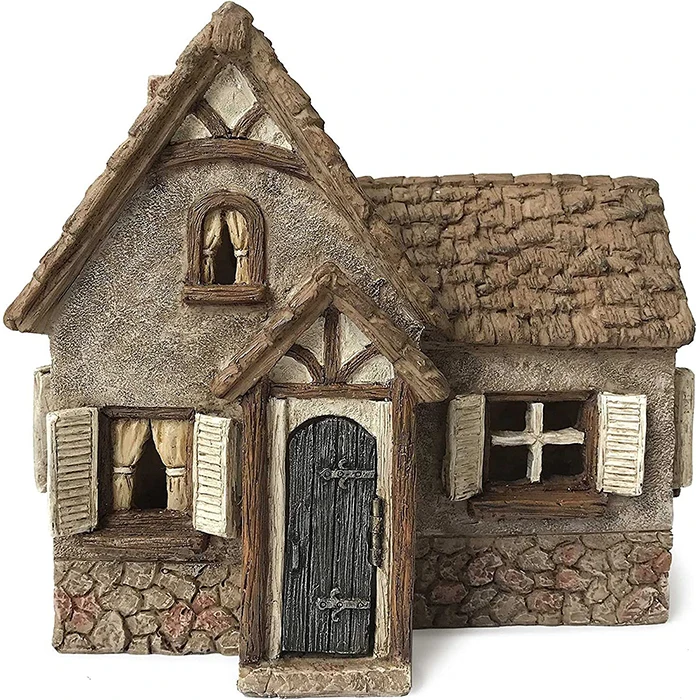 Garden Tudor House Cottage Resin Stone Outdoor Statue With Opening Door