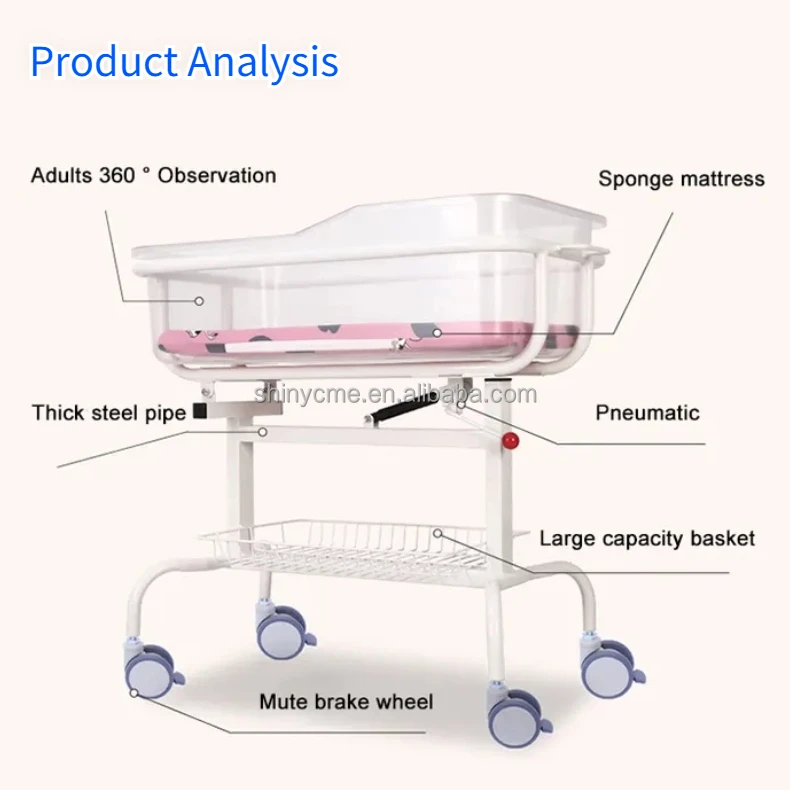 For Newborn Baby Bassinet Height And Head Adjustable Luxurious Hospital Baby Crib Baby Trolley