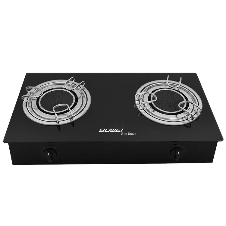 Stainless steel bottom 7mm lpg two burner gas stove high quality most popular glass top gas stove enamel infrared gas cooktop