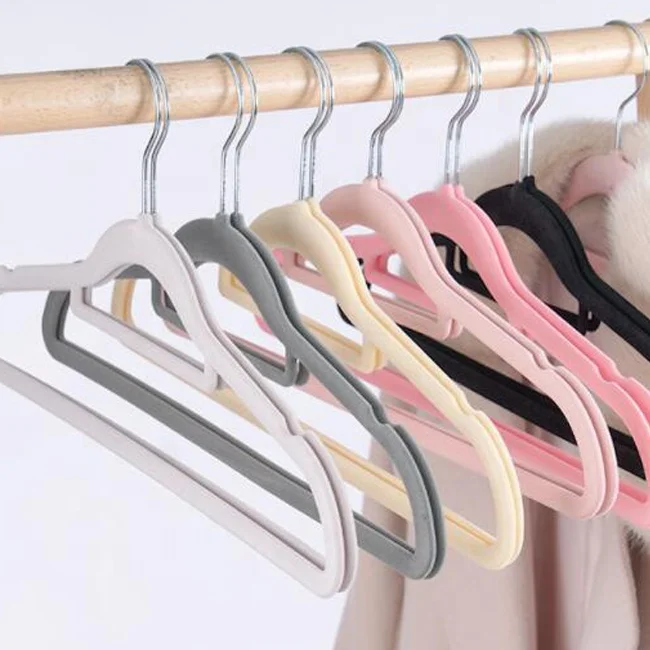 Factory Wholesale Flocked Household Items Non-slip with Metal Hook for Home Storage & Organization Velvet Hangers Clothes Hanger