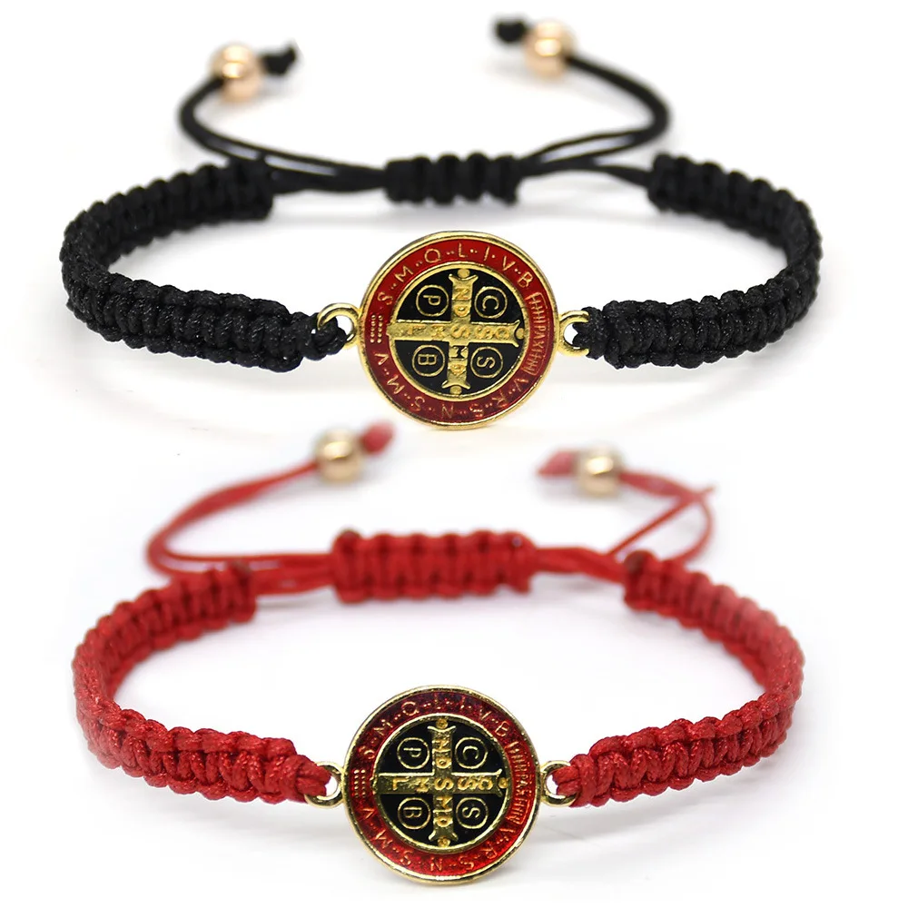 2024 Drop Oil Hand Woven Chinese Knot Saint Benedict Bracelet Religious Jewelry Wholesale