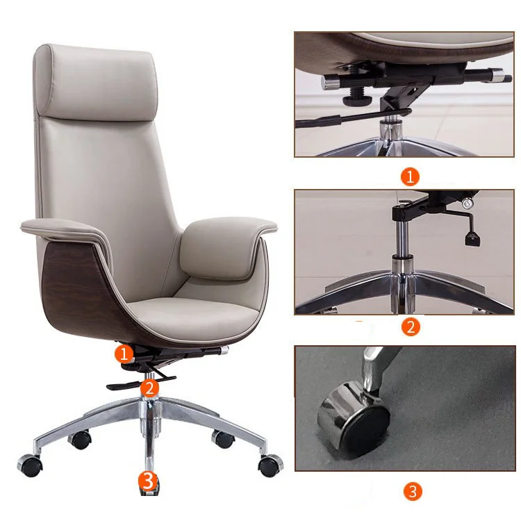 High Quality Modern Luxury Adjustable Recliner Swivel Manager Executive Ergonomic Real Genuine Leather Office Chair
