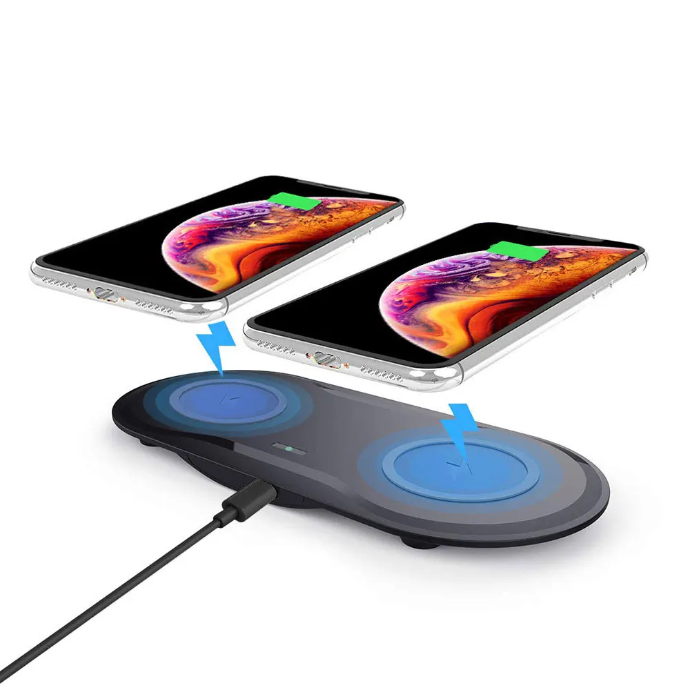 
Fast Wireless Desktop Charging Station For Samsung S10 S9 S8 10W Dual Qi Wireless Charger Pad for Apple iPhone 11 XS XR X 8 